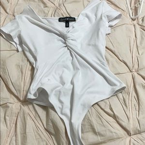 white v-neck body suit